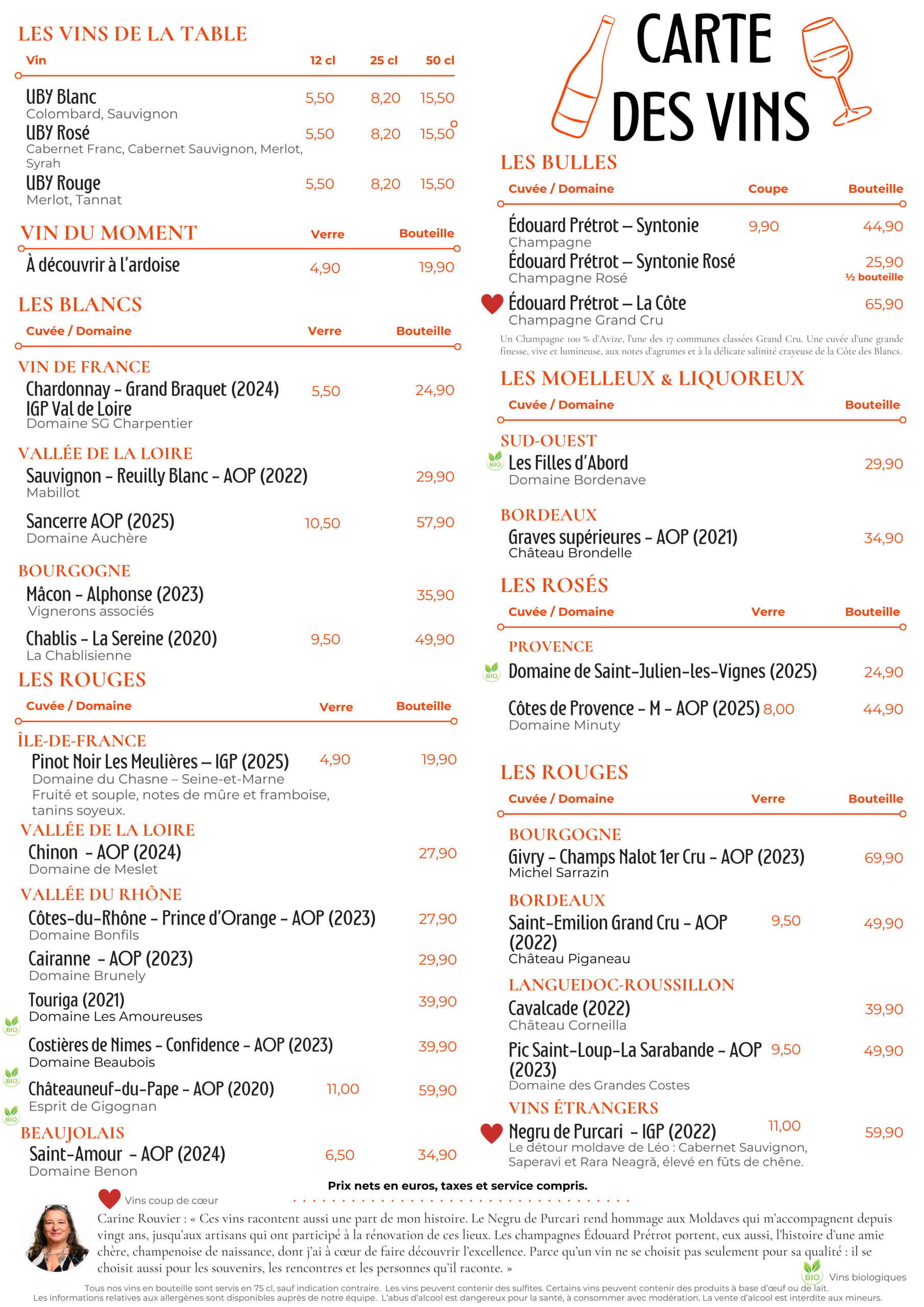 Carte des vins